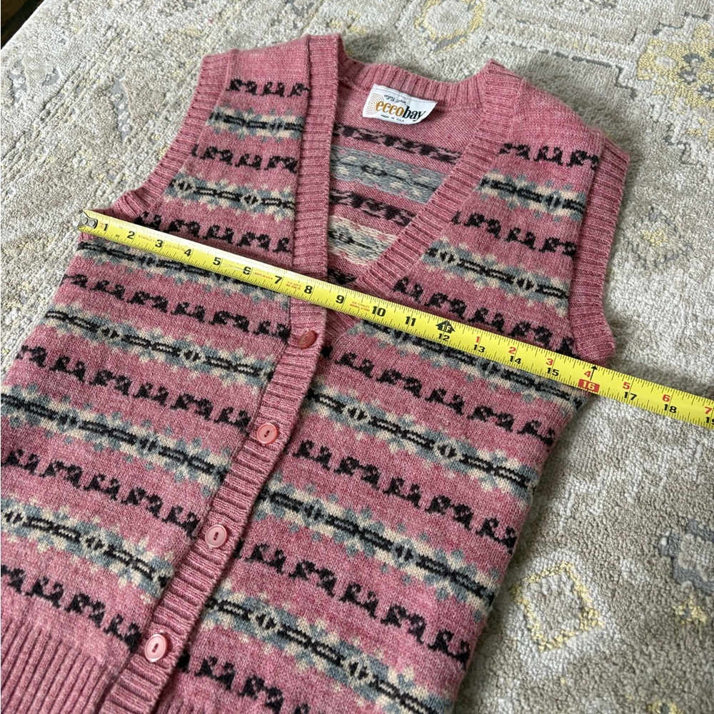 Vintage Eccobay Made in USA Pink Fair Isle Vest - Picture 7 of 9